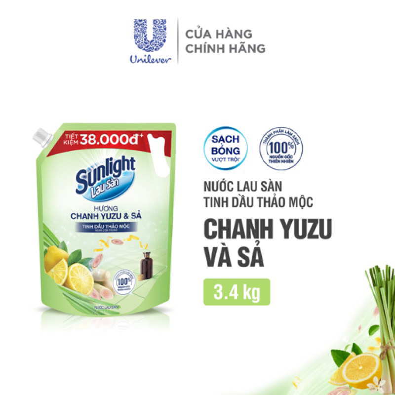Túi 3,4kg nước lau sàn Sunlight chanh Yuzu & sa