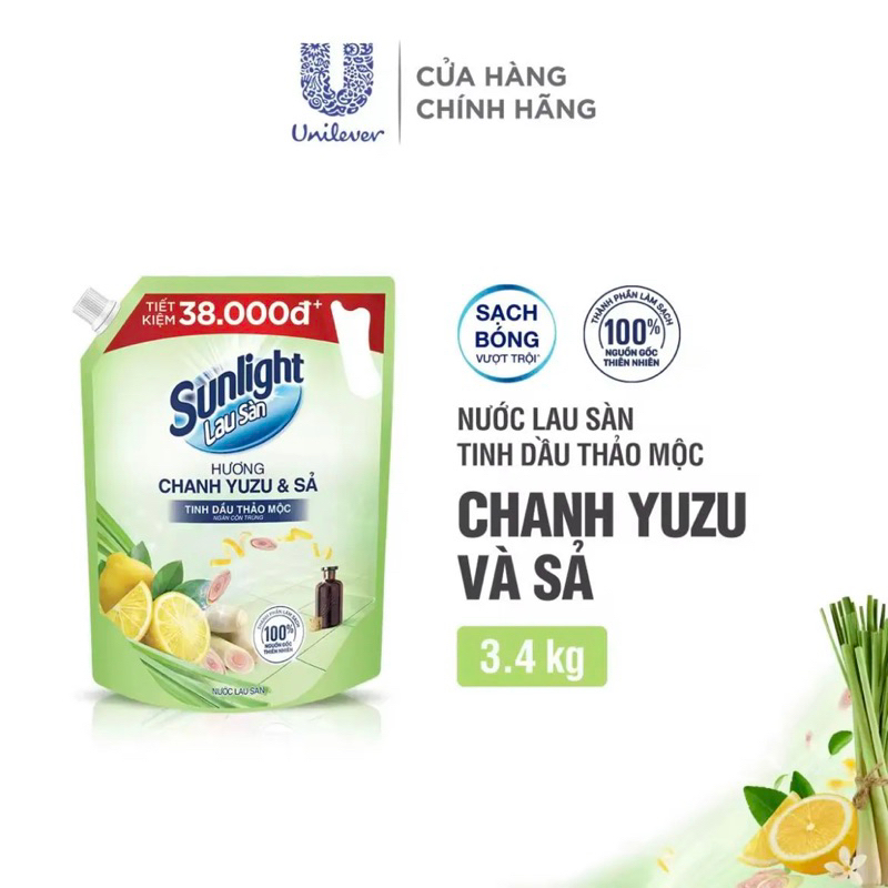 Túi 3,4kg nước lau sàn Sunlight chanh Yuzu & sa