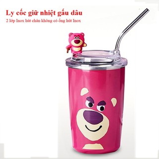 Ly cốc giữ nhiệt gấu dâu Losto siêu đẹp lõi Inox 304 450ml