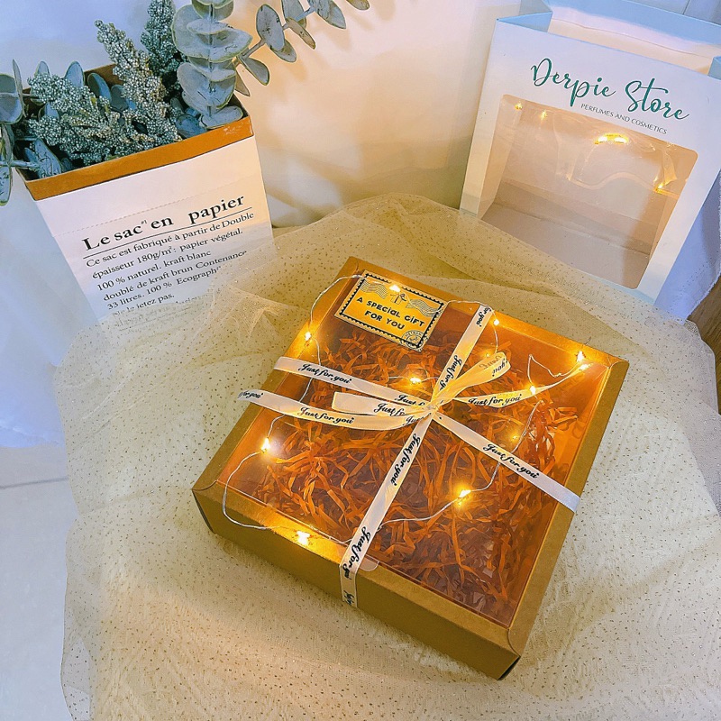 Hộp giấy Kraft hoa lụa đựng quà tặng, nước hoa, mỹ phẩm phong cách vintage