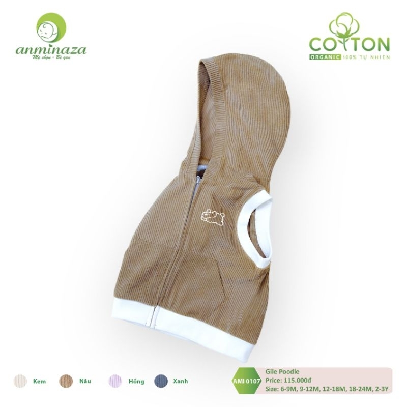 Gile kéo khóa có mũ Anminaza cho bé trai, bé gái