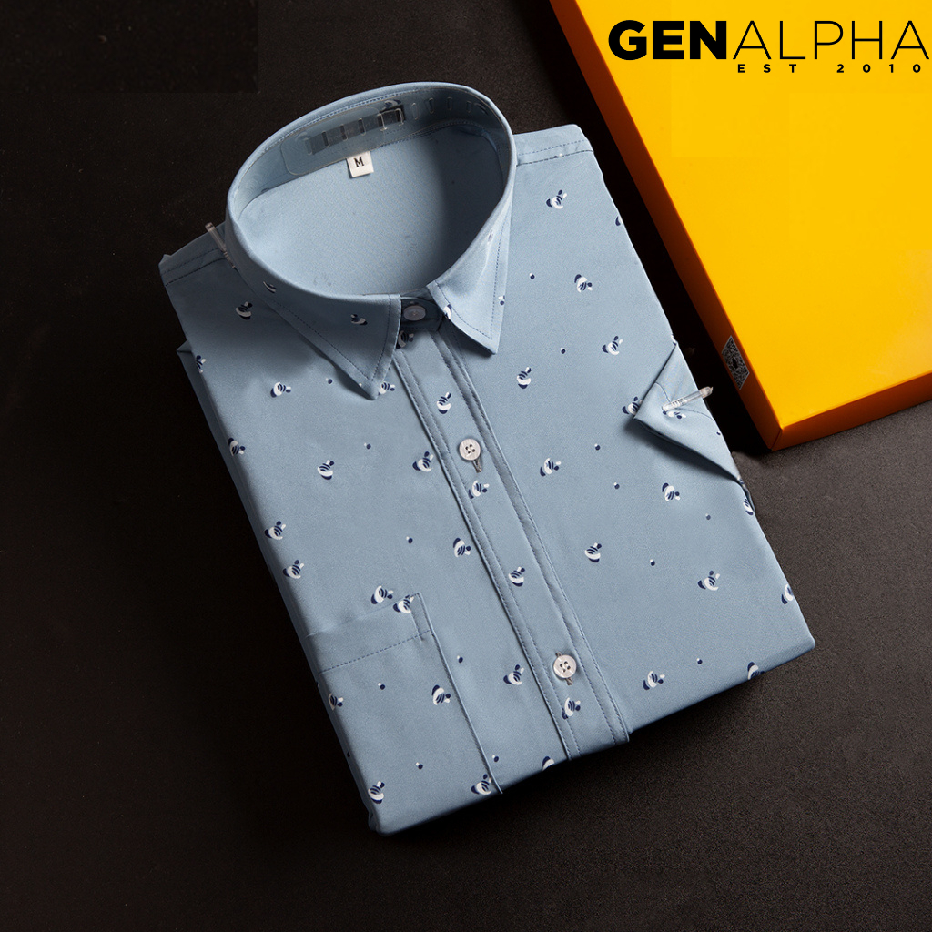Áo sơ mi nam ngắn tay trung niên vải lụa mềm mịn co giãn form rộng có túi GEN ALPHA, sơ mi tay ngắn trung niên GEN1425
