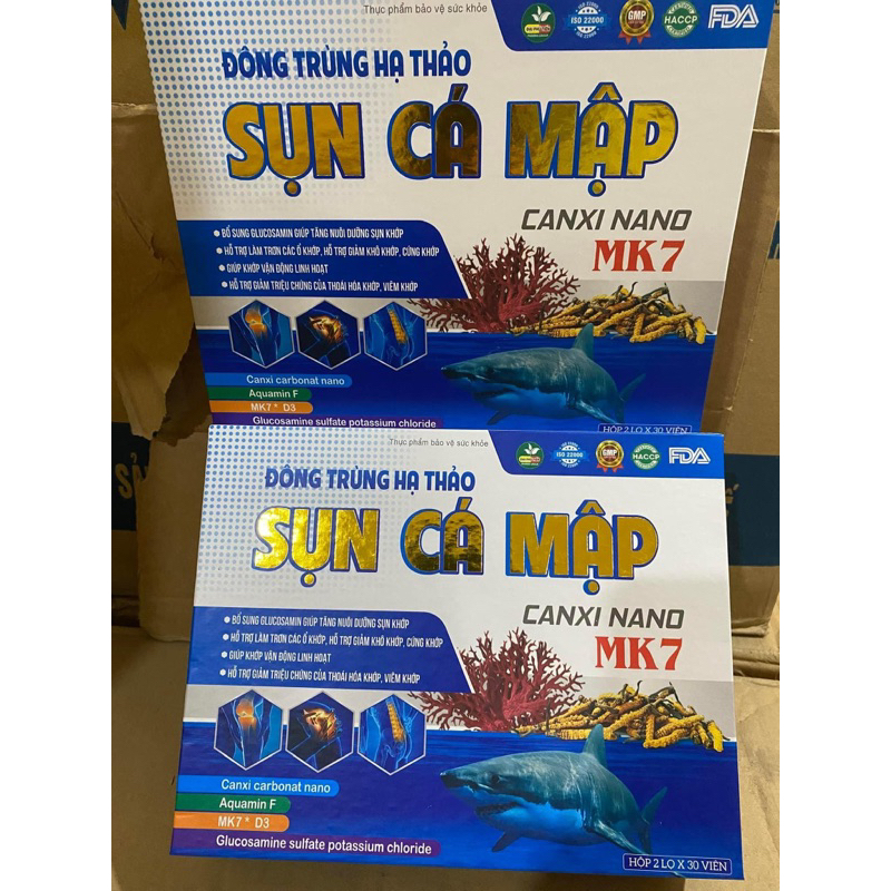 Viên uống Đông trùng hạ thảo sụn cá mập Canxi nano MK7 - Hộp 2 lọ x 30 viên