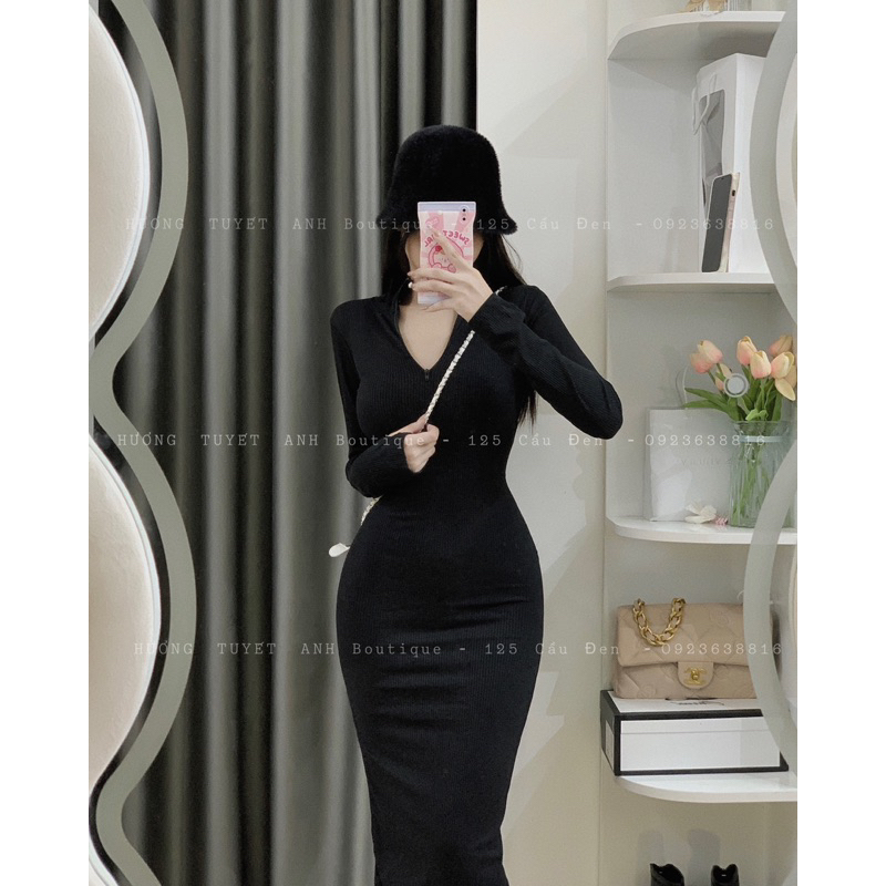 Đầm body khoá kéo tay dài