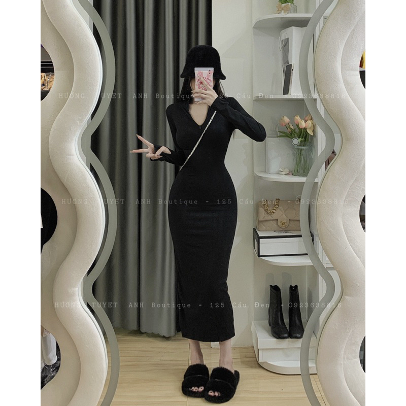 Đầm body khoá kéo tay dài