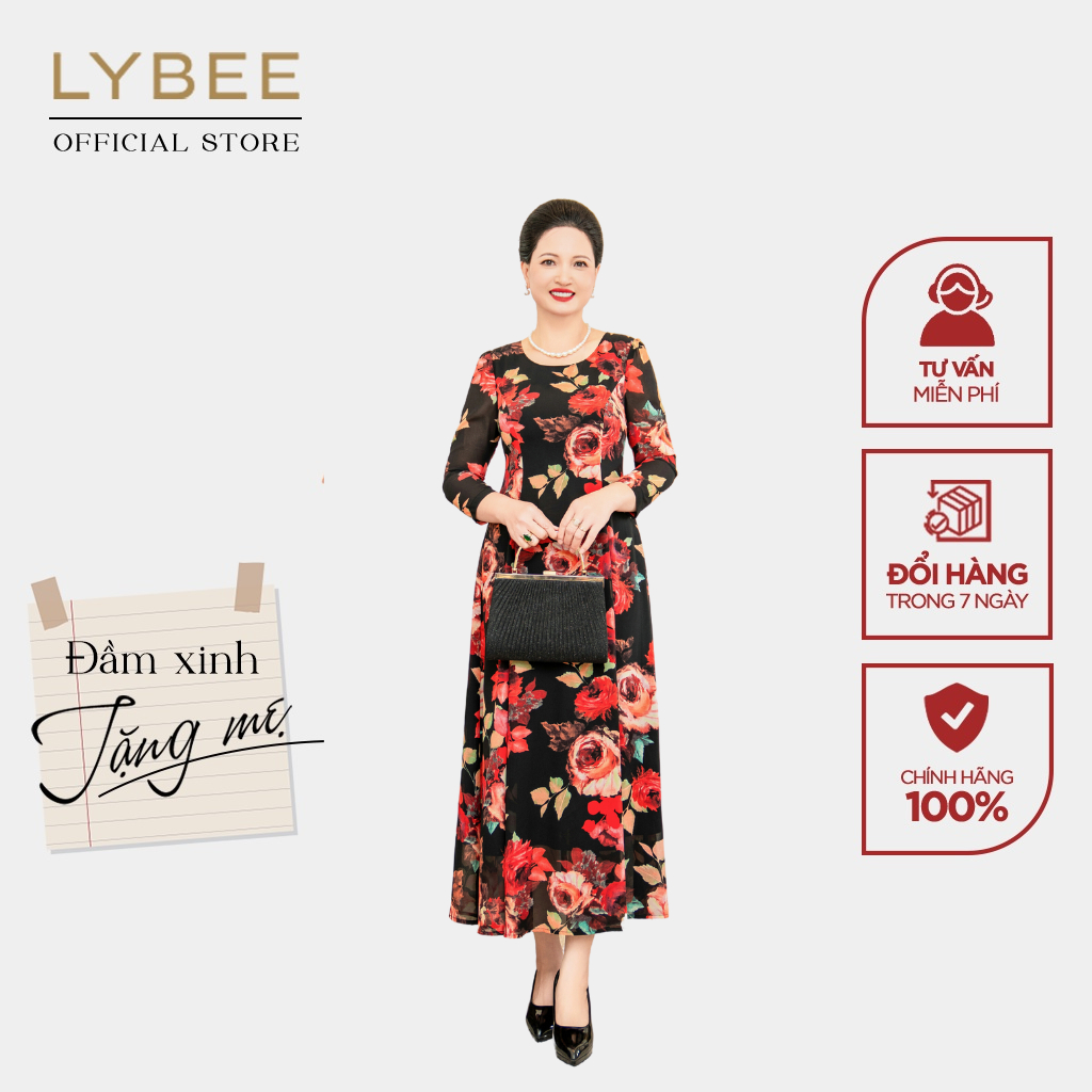 Đầm trung niên sang trọng cho mẹ LYBEE LV896 chất voan hàn thoáng mát thời trang thiết kế cao cấp