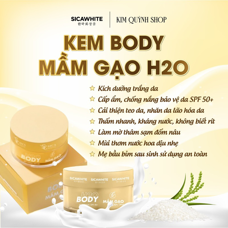 Kem body mầm gạo 250gr tặng sữa tắm xông trắng 300ml - Kim Quỳnh Shop