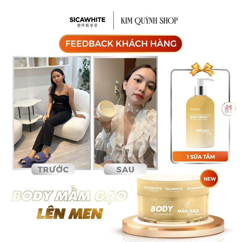 Kem body mầm gạo 250gr tặng sữa tắm xông trắng 300ml - Kim Quỳnh Shop