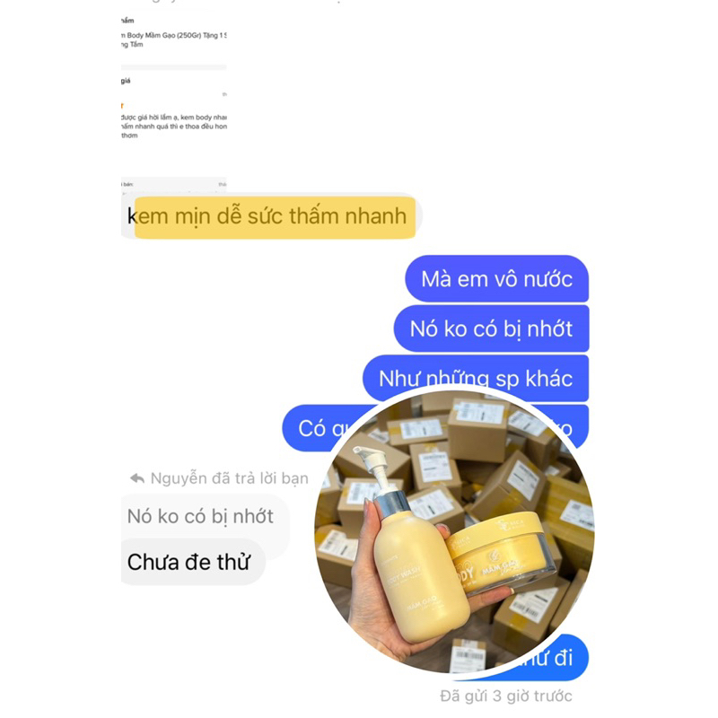 Kem body mầm gạo 250gr tặng sữa tắm xông trắng 300ml - Kim Quỳnh Shop