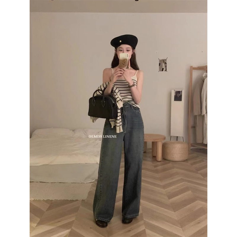 Set len khoác kẻ mỏng 2 chi tiết 23'September