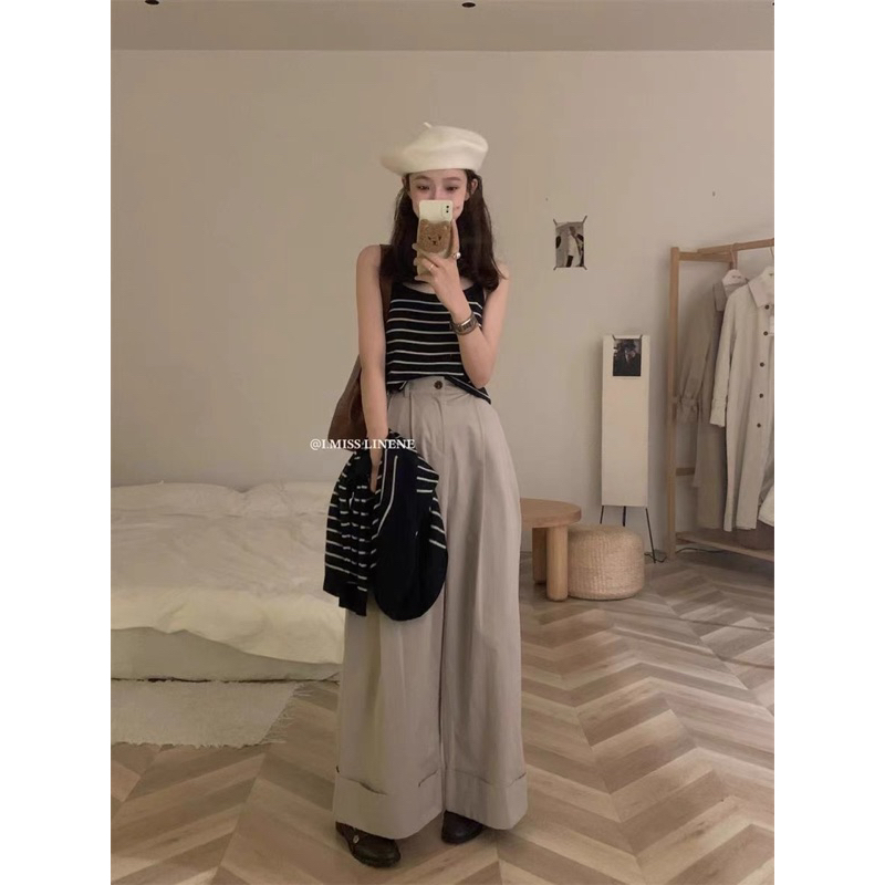 Set len khoác kẻ mỏng 2 chi tiết 23'September