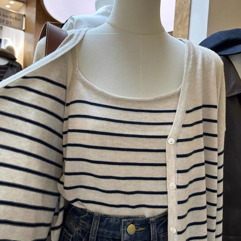 Set len khoác kẻ mỏng 2 chi tiết 23'September