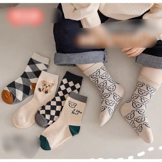 Lố 10 đôi tất gấu caro siêu đẹp chất len dày đẹp cho bé
