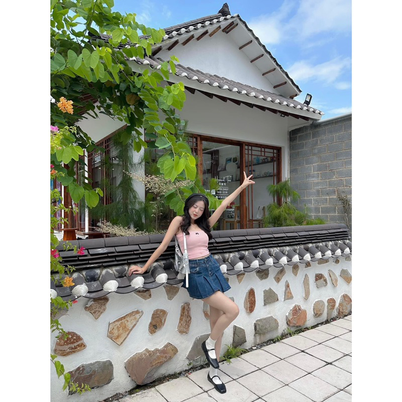 Váy Jean  QC - 9062 - Xếp Li - Viền Chỉ Kiểu