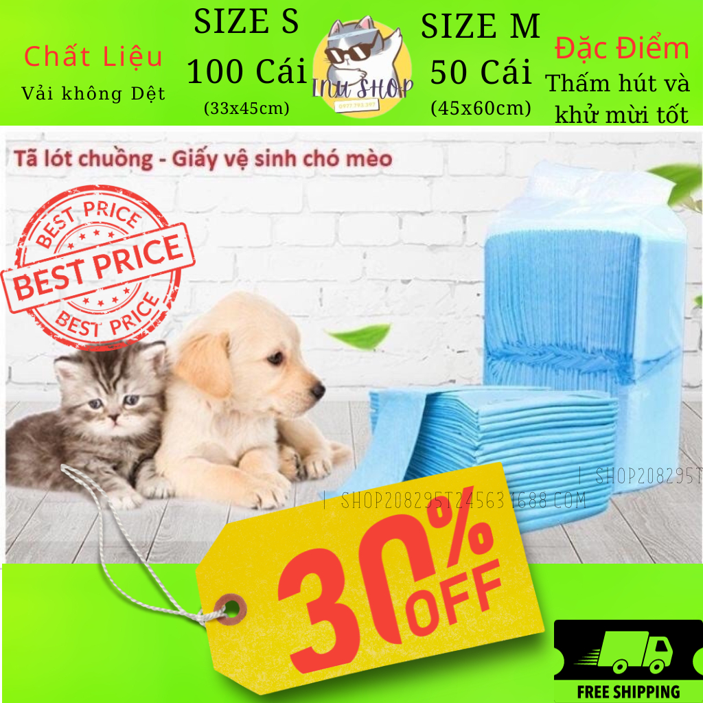 Tã lót vệ sinh chó mèo, miếng lót chuồng cho chó mèo nội địa Trung. Thấm hút và khử mùi hôi cực tốt. Size S, M