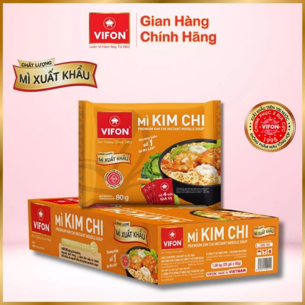 Mì Xuất Khẩu VIFON Vị Kim Chi, 80g/ gói.
