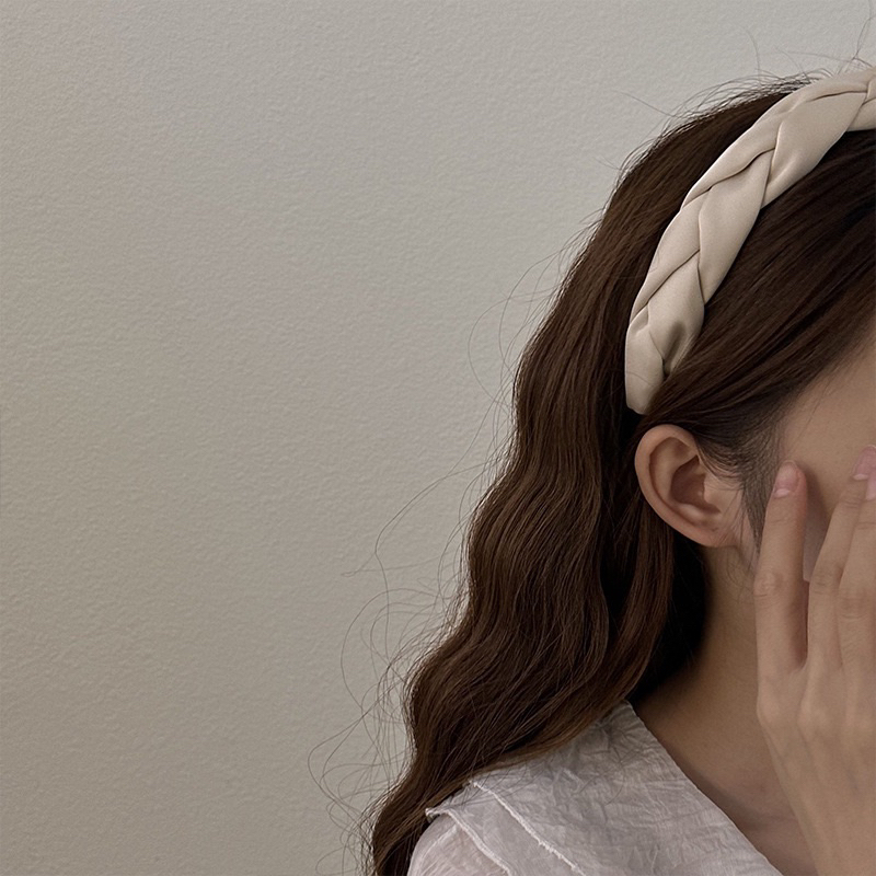 Bờm tóc nữ bản to vải lụa ba màu đen nâu kem thời trang B01