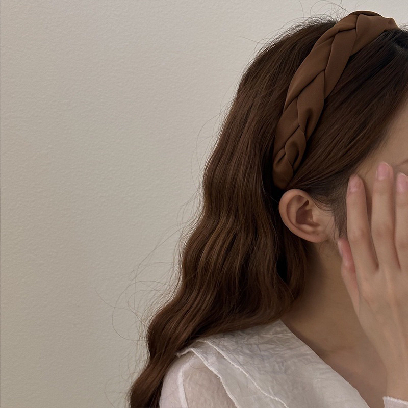 Bờm tóc nữ bản to vải lụa ba màu đen nâu kem thời trang B01