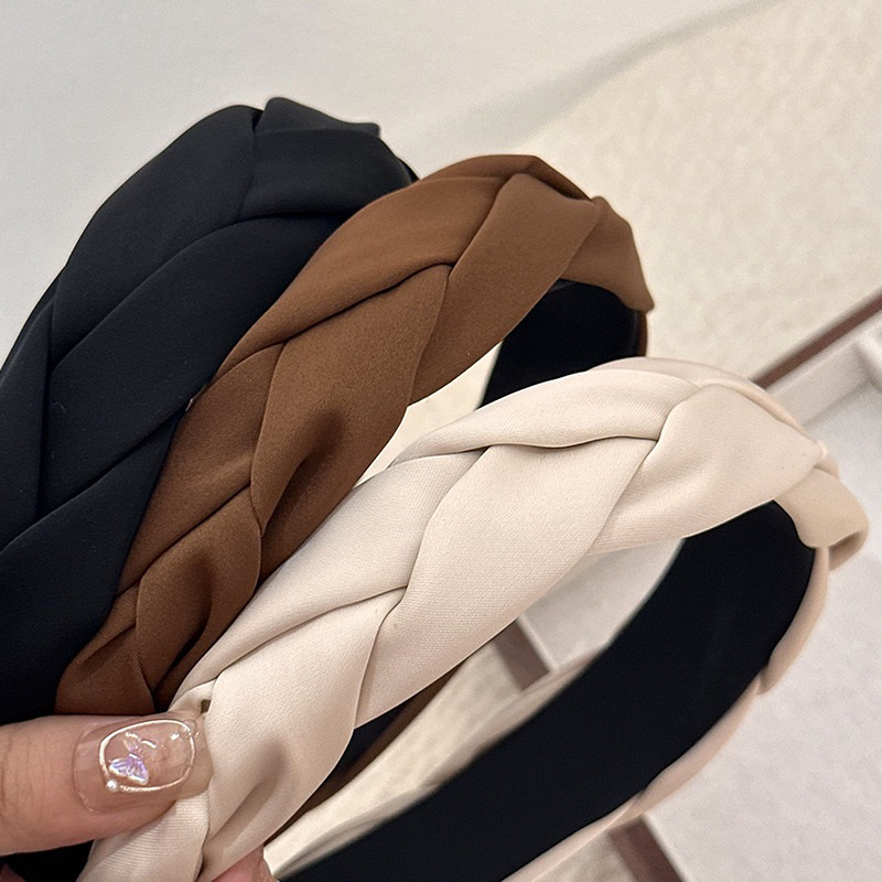 Bờm tóc nữ bản to vải lụa ba màu đen nâu kem thời trang B01