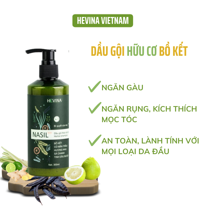 Dầu Gội Thảo Dược Bồ Kết HEVINA Nasil Kích thích mọc tóc, Dưỡng tóc