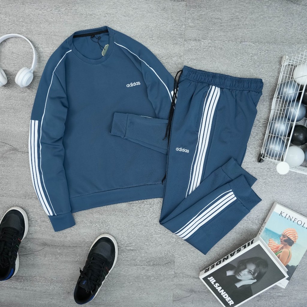 Bộ quần áo thể thao nam dài tay thu đông, chất vải poly cao cấp mềm mại, phối dây viền thể thao trẻ trung - nam tính