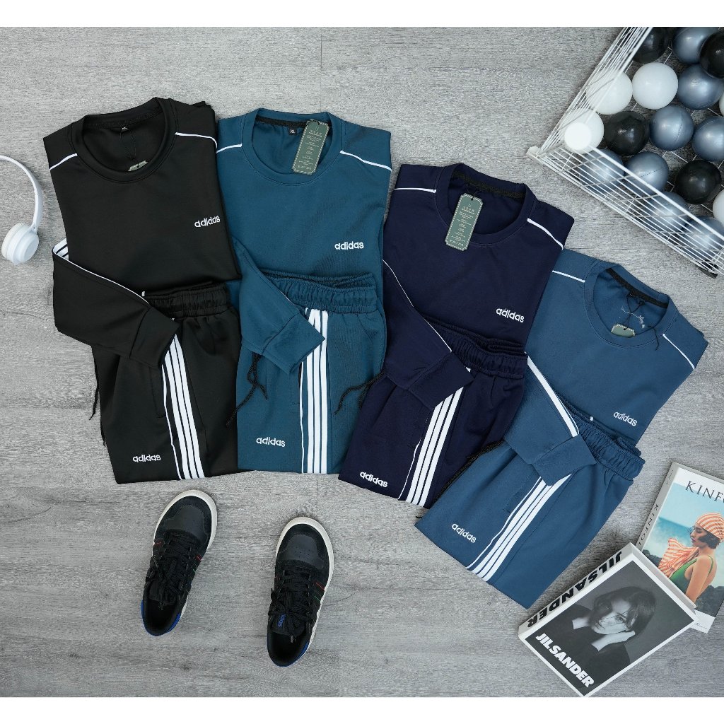 Bộ quần áo thể thao nam dài tay thu đông, chất vải poly cao cấp mềm mại, phối dây viền thể thao trẻ trung - nam tính