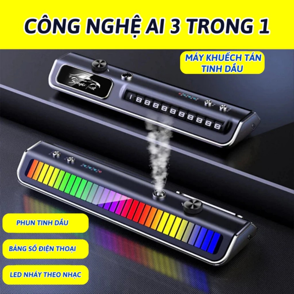 Máy Khuyếch Tán Nước hoa Ô Tô , Kết Hợp Với Bảng Số Điện Thoại, Đèn Led RGB Thông Minh 7 màu