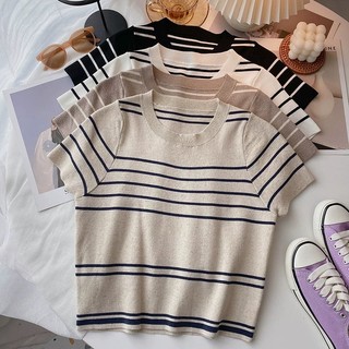 Áo len cổ tròn cộc tay