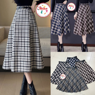  Chân váy dạ kẻ xoè kéo khoá 2 kiểu nhiều màu QC 