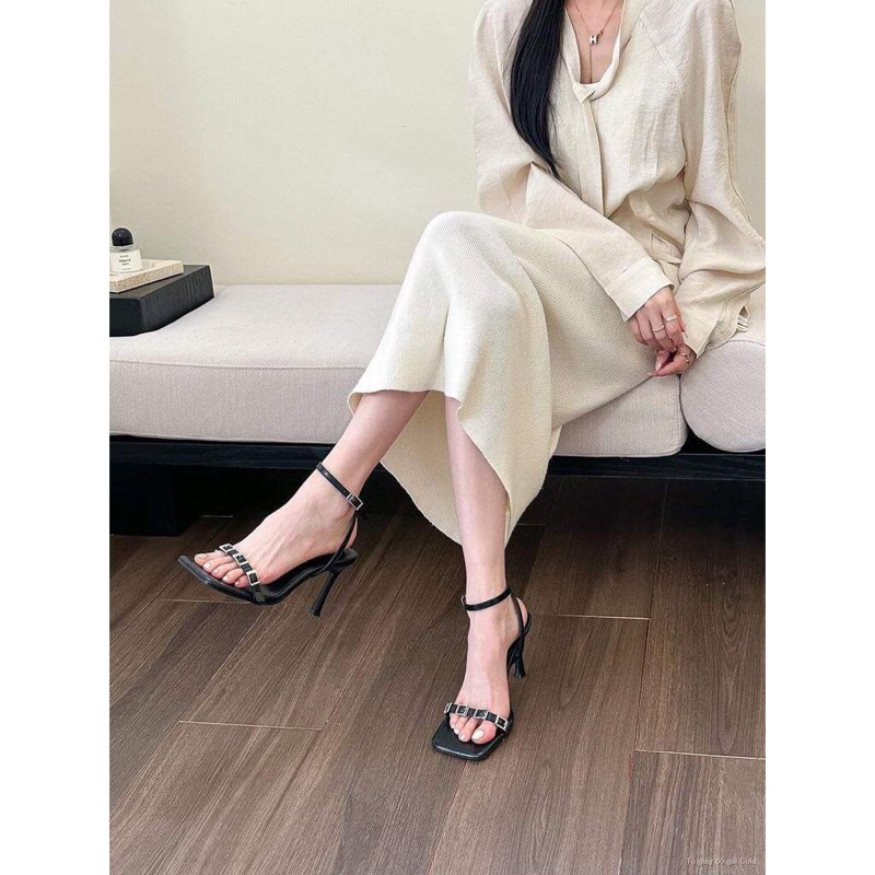 Gót nhọn mũi vuông cao 7 phân quai mảnh đính khoá có big size 35-45