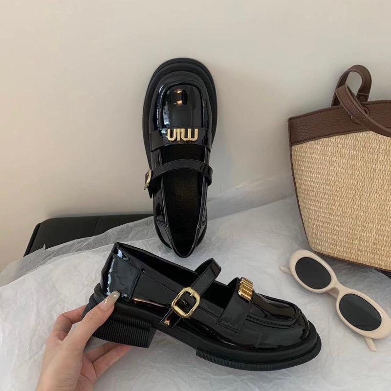 Giày lười nữ Mary Jane đế dày quai ngang Min 2 chất liệu da lì và da bóng thời trang chuẩn QCCC SC24