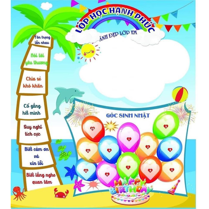 Cây dừa sinh nhật trang trí lớp kt 80x90