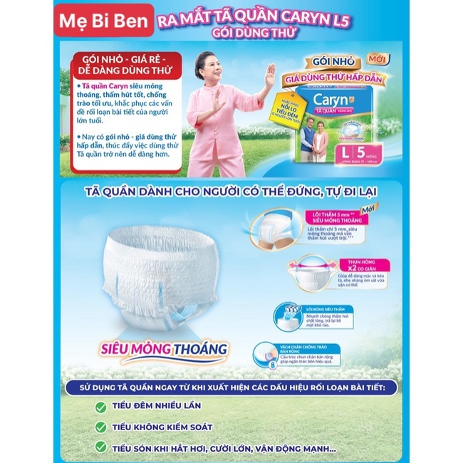 Tã Bỉm Quần Người Lớn Caryn Mỏng Nhẹ Chống Tràn Size L5 Miếng Dành Cho Người Lớn