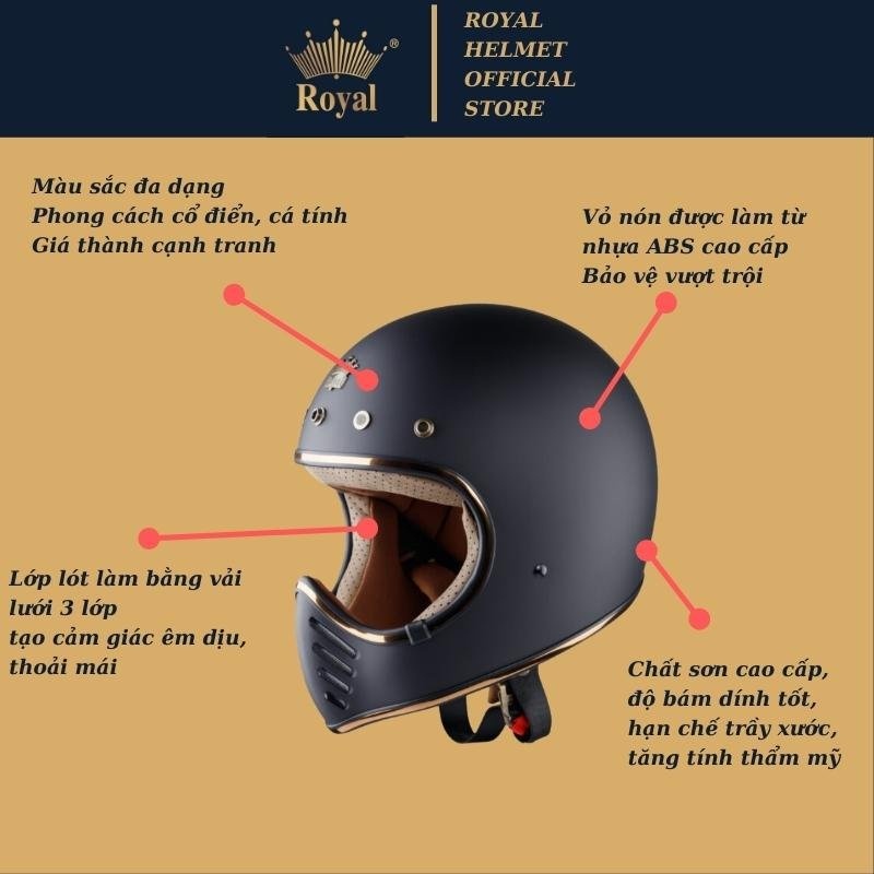 Nón bảo hiểm fullface Royal H1 - Mũ bảo hiểm Royal H01 cao cấp chính hãng có bảo hành 12 tháng tại nhà sản xuất