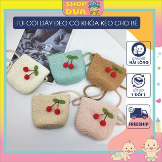 Túi cói đeo chéo mini đính hoa dễ thương cho bé gái