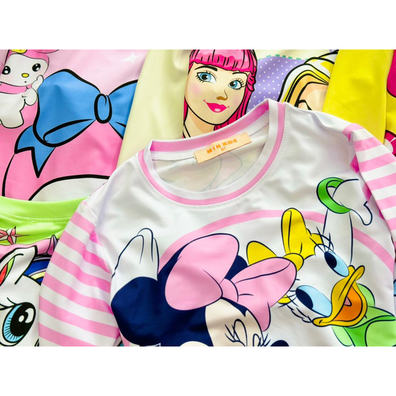 Đồ bộ mặc nhà bé gái 3d thun lạnh dài tay thu đông, ngắn tay size nhí đại từ 10 đến 40kg