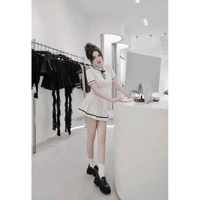 Sét áo phối nơ mix chân váy ly_Hàng đẹp