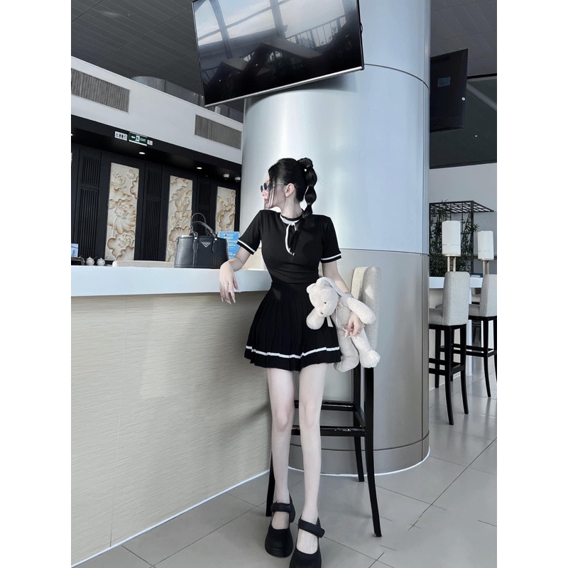 Sét áo phối nơ mix chân váy ly_Hàng đẹp