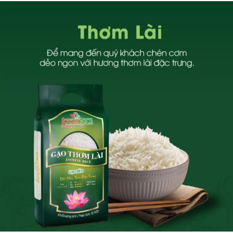 Gạo Thơm Lài ngon dẻo vừa Lotus Rice 5kg - Gạo ngon sạch chuẩn xuất khẩu