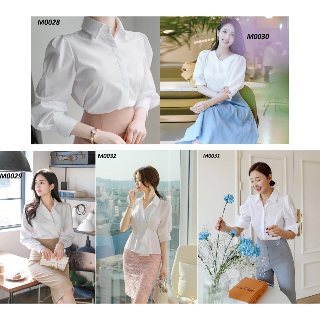 Combo rập giấy A3 cắt ghép sẵn 5 mẫu áo sơ mi công sở (bản vẽ) cổ đức, cổ v, tay nơ, bèo, dài tay
