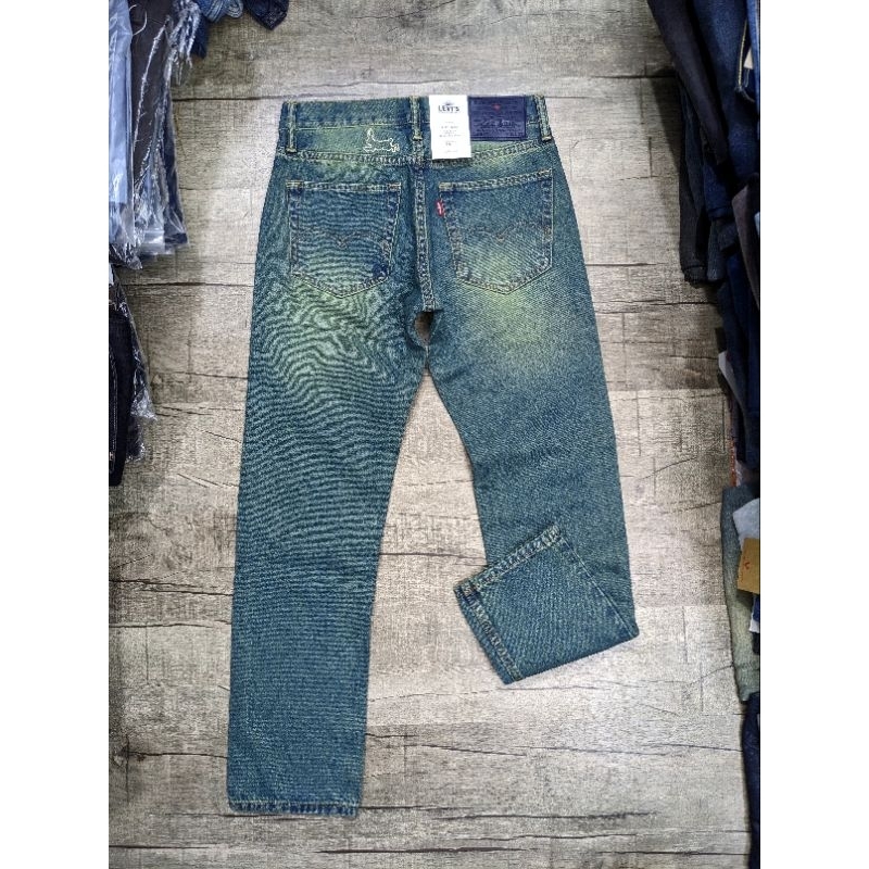 Quần jeans nam lê vis denim nhật màu xanh rêu bộ đội chất cotton ko giãn