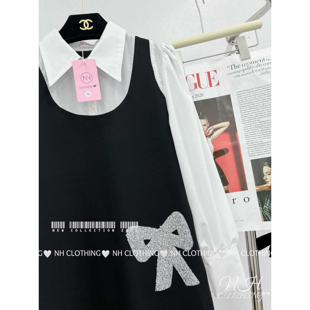 Váy phối sơmi nơ đá sm