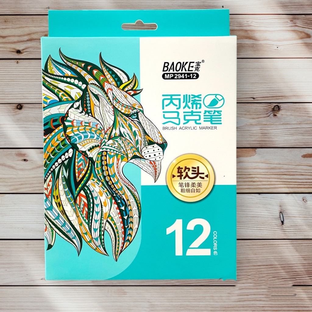 Bút acrylic 12 color Baoke MP2938 Màu Thường/ Màu Pastel Đầu lông cọ vẽ trên mọi bề mặt