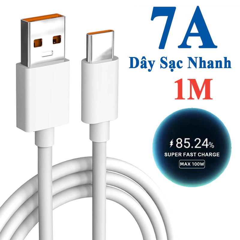 Dây Cáp Sạc Nhanh USB 7A 100W Type C Cho Huawei Mate 40 30 Xiaomi Samsung