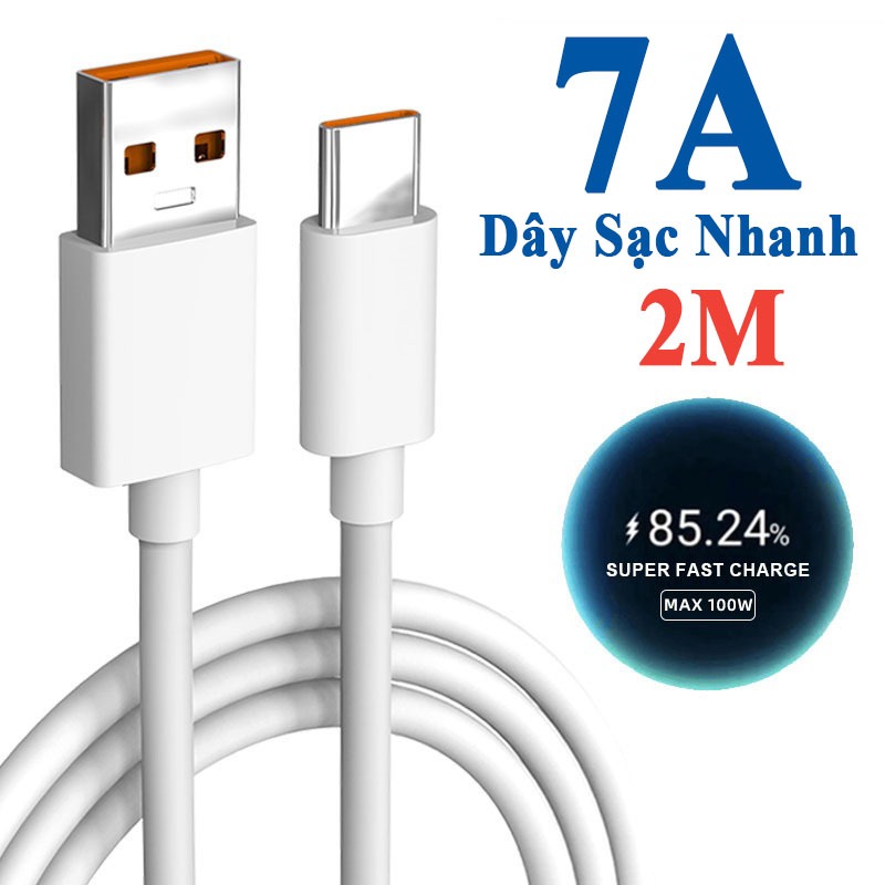 Dây Cáp Sạc Nhanh USB 7A 100W Type C Cho Huawei Mate 40 30 Xiaomi Samsung
