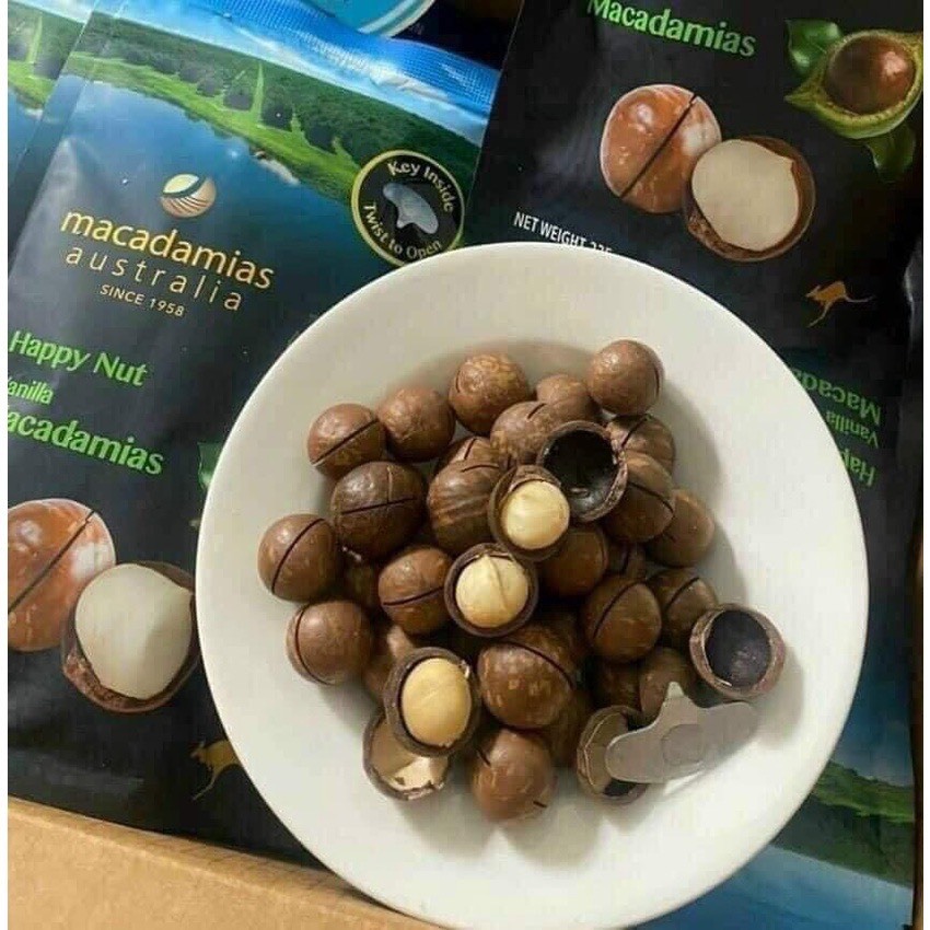 Hạt Maca DATE MỚI NHỨT 20/06/2025 nguyên vỏ Úc Happy Nut vị Vanilla Macadamias 225g Healthy Care