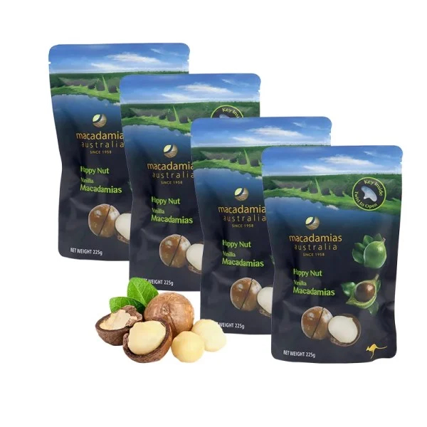 Hạt Maca DATE MỚI NHỨT 20/06/2025 nguyên vỏ Úc Happy Nut vị Vanilla Macadamias 225g Healthy Care