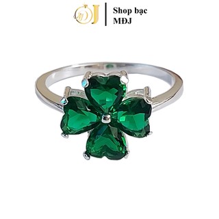 Nhẫn bạc ta cho nữ hình cỏ 4 lá may mắn nhiều mầu Shop bạc MĐJ601