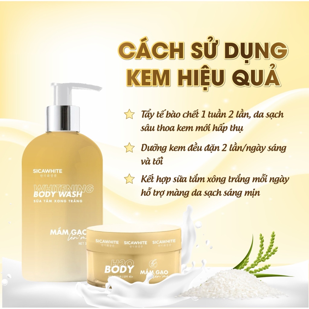 Kem body Sica White mầm gạo lên men 250G, trắng sáng da, mịn màng không cần ủ - Sica White