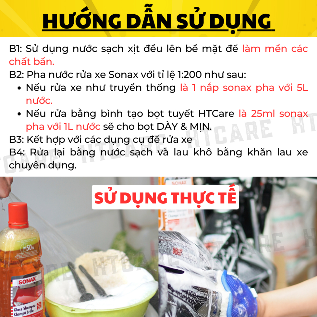 Nước rửa xe SONAX chính hãng đậm đặc siêu bọt chai nhựa 1L nguyên chất HTMotocare